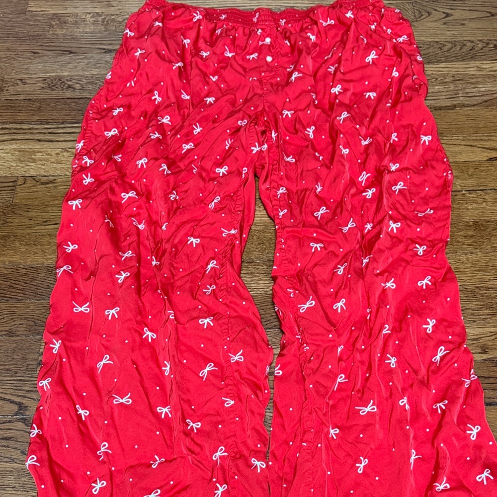 Aerie Red Pajama Pants with White Bow Pattern